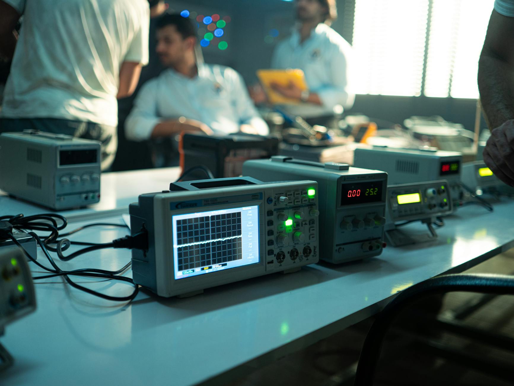 Inżynierowie testują systemy elektroniczne w laboratorium